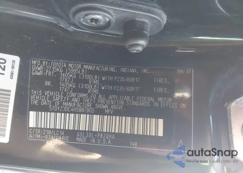 2017 Toyota Sienna Xle 8 Passenger z USA, uszkodzony, nr VIN 5TDYZ3DC4HS887805